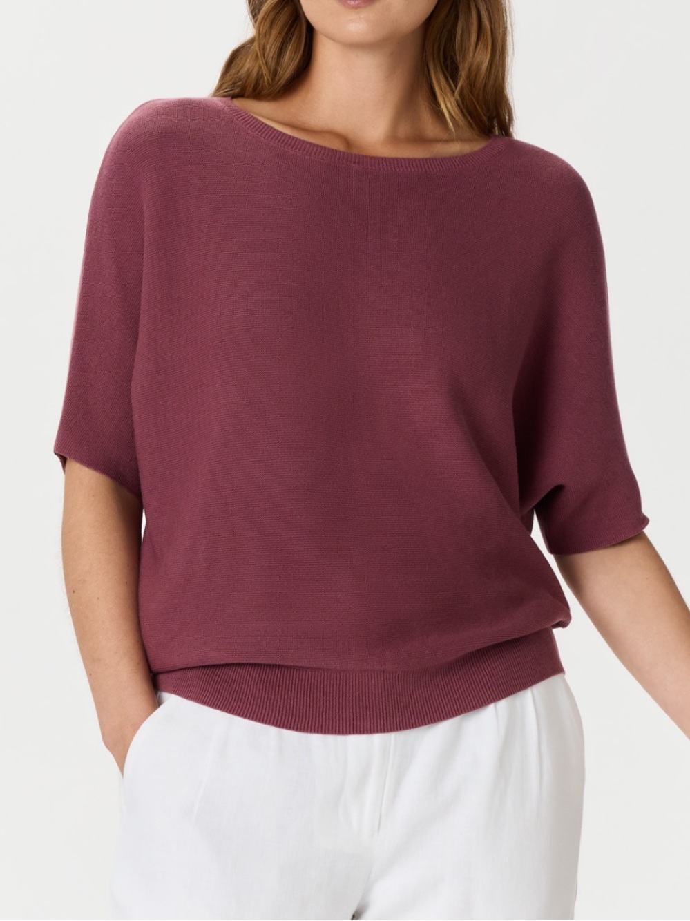Quince Lightweight Cotton Cashmere Link-Stitch Dolman Sweater Size S